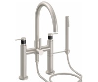 Tall Curving Spout, Bridge Style Tub Filler, Carbon Post Handles