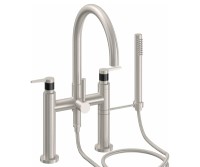 Tall Curving Spout, Bridge Style Tub Filler, Carbon Lever Handles