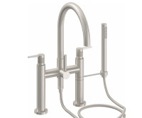 Tall Curving Spout, Bridge Style Tub Filler, Knurl Lever Handles