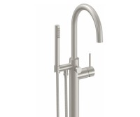 Curving Spout, Post Lever Handle Single Hole Freestanding Tub Filler with Handshower