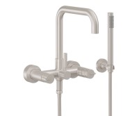 Squared Spout, Bridge Wall Tub Filler, Hammered Handles