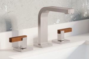 Modern Widespread Sink Faucet, Teak Handles, San Elijo Series