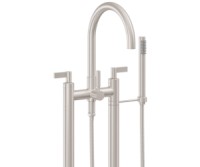 Curved Spout, 2 Leg Freestanding Tub Filler, Cross Handle, Handshower