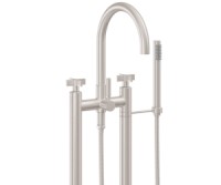 Curved Spout, 2 Leg Freestanding Tub Filler, Cross Handle, Handshower