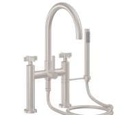 Tall Curving Spout, Bridge Style Tub Filler, Cross Handles