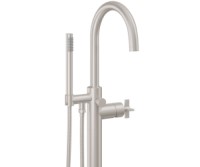 Curving Spout, Cross Handle Single Hole Freestanding Tub Filler with Handshower