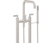 Flat Quad Spout, 2 Leg Freestanding Tub Filler, Cayous Lever Handle, Handshower