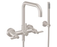 Curving Spout Bridge Wall Tub Filler with Knurl Post Handle, Handshower on a Hook