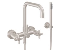 Curving Spout Bridge Wall Tub Filler with Tapered Lever Handle, Handshower on a Hook