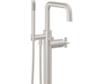 Flat Quad Sqpout, Cross Handle Single Hole Freestanding Tub Filler with Handshower