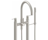 Curving Spout 2 Leg Freestanding Tub Filler, Knurl Post Lever Handle, Handshower