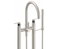 Curving Spout 2 Leg Freestanding Tub Filler, Carbon Fiber Post Lever Handle, Handshower