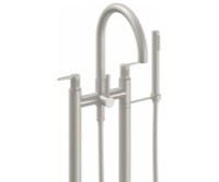 Curving Spout 2 Leg Freestanding Tub Filler, Knurl Post Lever Handle, Handshower