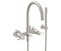 Curving Spout Bridge Wall Tub Filler with Tapered Lever Handle, Handshower on a Hook