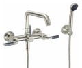 Quad Wall Faucet with Hand Shower, Carbon Lever Handle