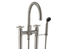 Knurl Cross Handle, 2 Post, Arched Spout Freestanding Faucet