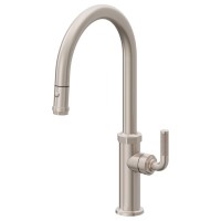 Push Button Pull Down, High Arch Kitchen Faucet, Knurl Textured Handle