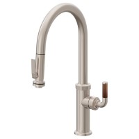 Squeeze Pull Down, High Arch Kitchen Faucet, Teak Handle