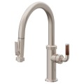 Teak Handle, Squeeze Pull Down Kitchen Faucet