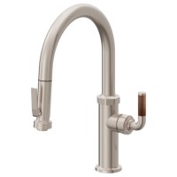 Squeeze Pull Down, Low Arch Kitchen Faucet, Teak Handle