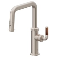 Push Button Pull Down, Quad Spout Kitchen Faucet, Teak Handle