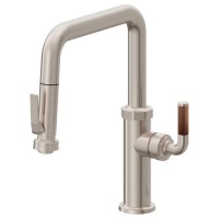 Squeeze Pull Down, Quad Spout Kitchen Faucet, Teak Handle