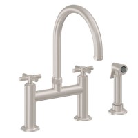 Knurl Cross Handle, Bridge Faucet, Arch Spout, Side Spray