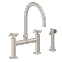 Smooth Cross Handle, Bridge Faucet, Arch Spout, Side Spray