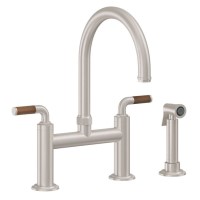 Teak Handle, Bridge Faucet, Arch Spout, Side Spray