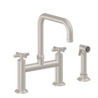 Knurl Cross Handle, Bridge Faucet, Quad Spout, Side Spray