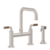 Teak Handle, Bridge Faucet, Quad Spout, Side Spray