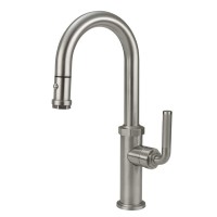 Curving Spout, Push Button Pull-down Spray, Knurl Lever