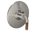 Round Trim Plate, Teak Lever Handle, 1 Smaller Control