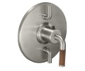 Round Trim Plate, Teak Lever Handle, 2 Smaller Controls