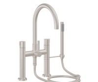 Tall Curving Spout, Bridge Style Tub Filler, Smooth Handles