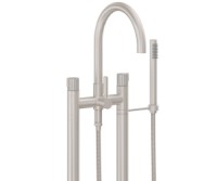 Curving Spout, 2 Legs Freestanding Tub Filler, Pinstripe Handles