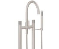 Curving Spout, 2 Legs Freestanding Tub Filler, Pinstripe Intaglio Handles