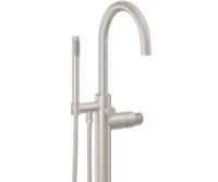 Curving Spout, Single Hole Freestanding Tub Filler, Pinstripe Intaglio Handles