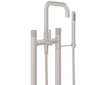 Squared Spout, Single Hole Freestanding Tub Filler, Rivulet Intaglio Handles