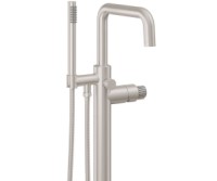 Squared Spout, Single Hole Freestanding Tub Filler, Pinstripe Intaglio Handles