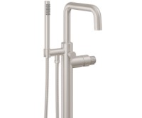 Squared Spout, Single Hole Freestanding Tub Filler, Rivulet Intaglio Handles