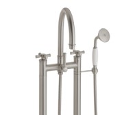 Traditional Curving Spout, Tear Drop Cross Handles, 2 Leg Freestanding Tub Filler with Handshower