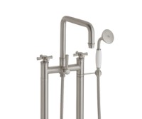 Squared Spout Spout, Cross Handles 2 Leg Freestanding Tub Filler with Handshower