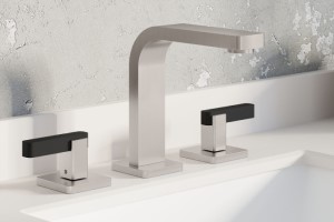 Split Finish with Black Handles, Brushed Nickel Faucet