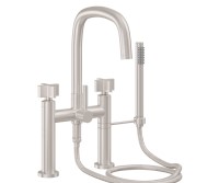 Tall Curving Spout, Bridge Style Tub Filler, Cross Handles