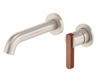 Single Teak Lever Handle, Round Spout