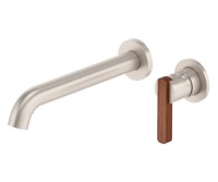 Single Teak Lever Handle, Long Round Spout