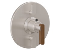 Round Back Plate, Teak Lever Handle, 2 Smaller Controls