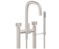 Curving Spout 2 Leg Freestanding Tub Filler, Cross Handle, Handshower