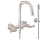 Curving Spout Bridge Wall Mount Tub Filler with Lever Handle, Handshower on a Hook